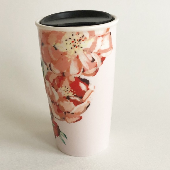 2015 Starbucks Floral Red Flowers Ceramic Travel Cup Tumbler 10oz Dot Collection - Picture 2 of 12